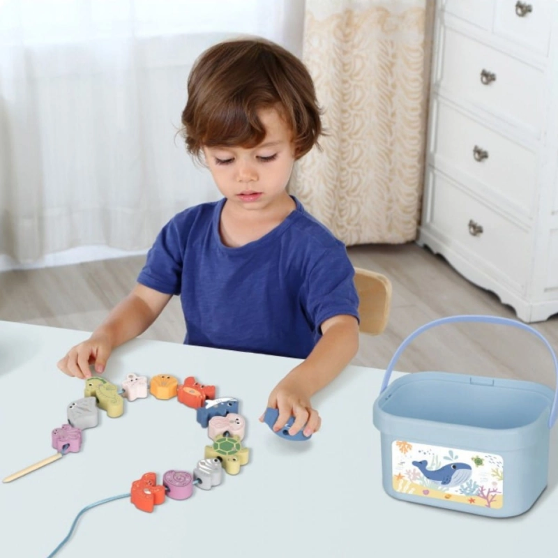 TOOKY TOY Drewniany Zestaw Morskich Zabawek Wieża Balansująca Łowienie Ryb Figurki 23 Elementy