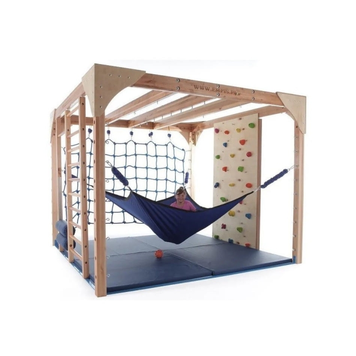 Dziecko trenujące koordynację obustronną na elastycznej trampolinie podwieszanej 200x200