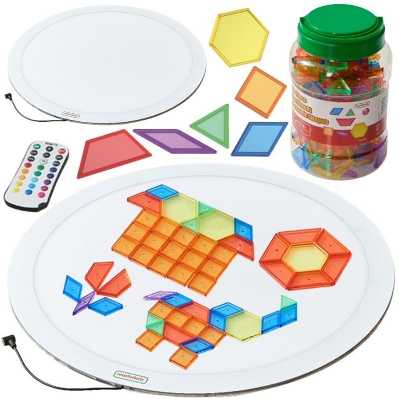 MASTERKIDZ Okrągły Panel Świetlny LED Kolorowy +  Klocki Montessori Mozaika 140 el.