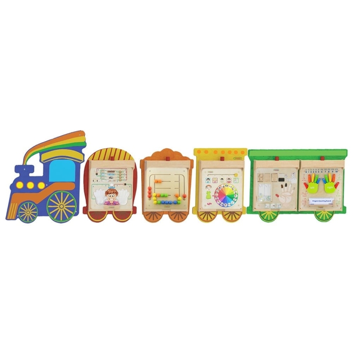 MASTERKIDZ Zestaw Tablic Pociąg 5w1 Tablica Sensoryczna Motoryczna Nauka Zmysłów i Emocji