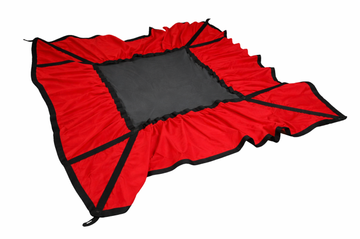 Trampolina elastyczna do terapii SI – bezpieczna minitrampolina bezsprężynowa dla dzieci w kolorze czerwonym.