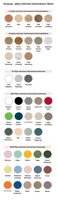 Tabela z wariantami kolorów JTMEBEL.