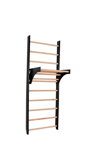 Drabinka HomeStyle czarna 240 cm z regulowanym drewnianym drążkiem zamontowanym na szczeblach