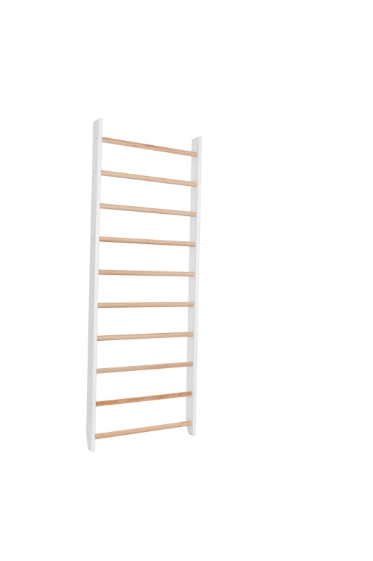 Drabinka gimnastyczna HomeStyle biała 220 cm z naturalnymi bukowymi szczeblami
