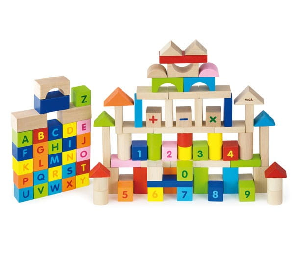 Viga Toys Klocki Drewniane Edukacyjne 100 elem. Cyferki Literki