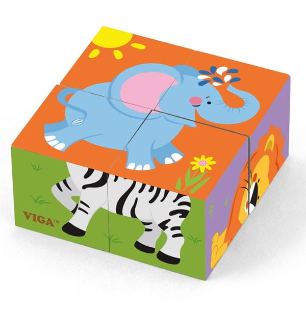 Viga Drewniana układanka Zoo Puzzle  4 klocki