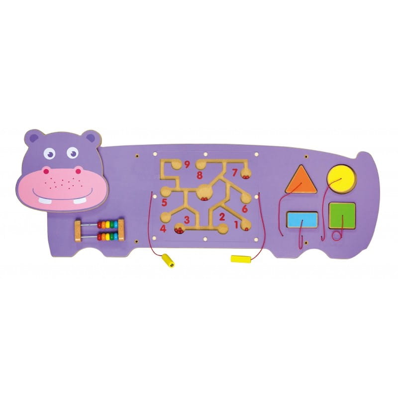 Sensoryczna tablica manipulacyjna Hipopotam drewniana Viga Toys