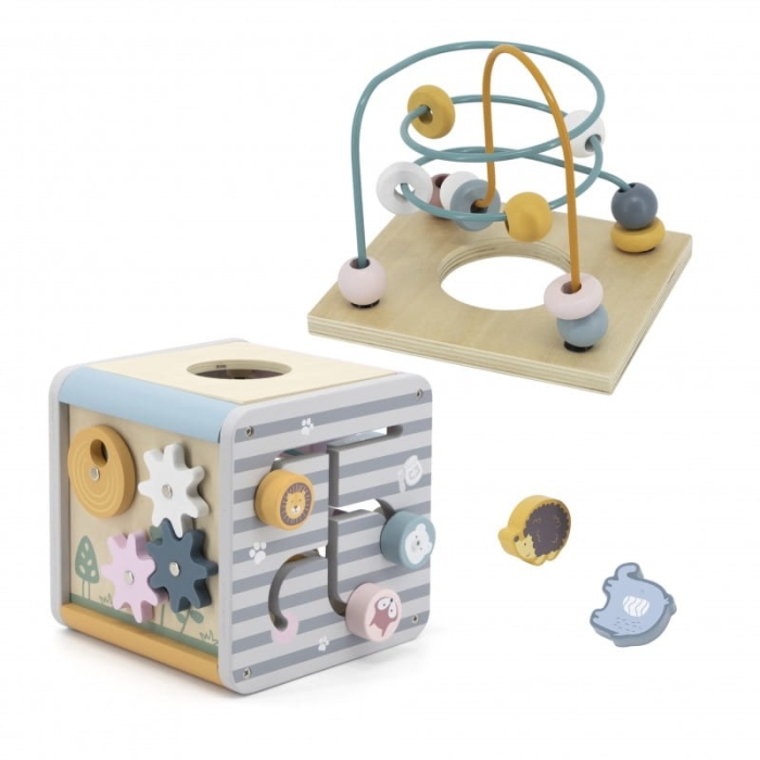 Viga PolarB Activity Box Drewniane Edukacyjne Centrum Gier 5w1 kostka