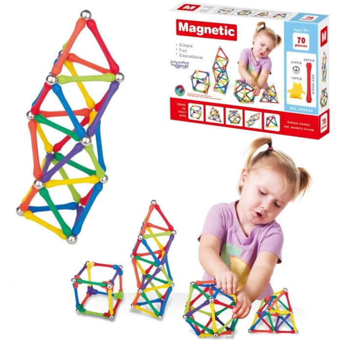 WOOPIE Klocki Magnetyczne Konstrukcyjne Układanka Kreatywna 70 el.